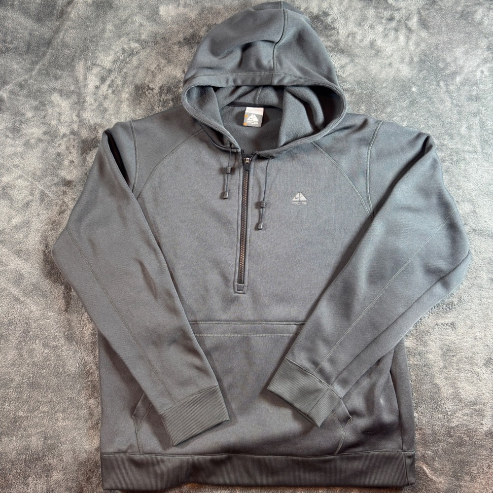 Nike ACG Mens Grey Half Zip Pullover Hoodie Large Textured Knit Outdoor Y2K